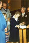 2-Mortgage Burning October 1983, Alex Cosens, Rev. John Anderson, Anne Davidson, Merv Cairns.JPG (21435 bytes)
